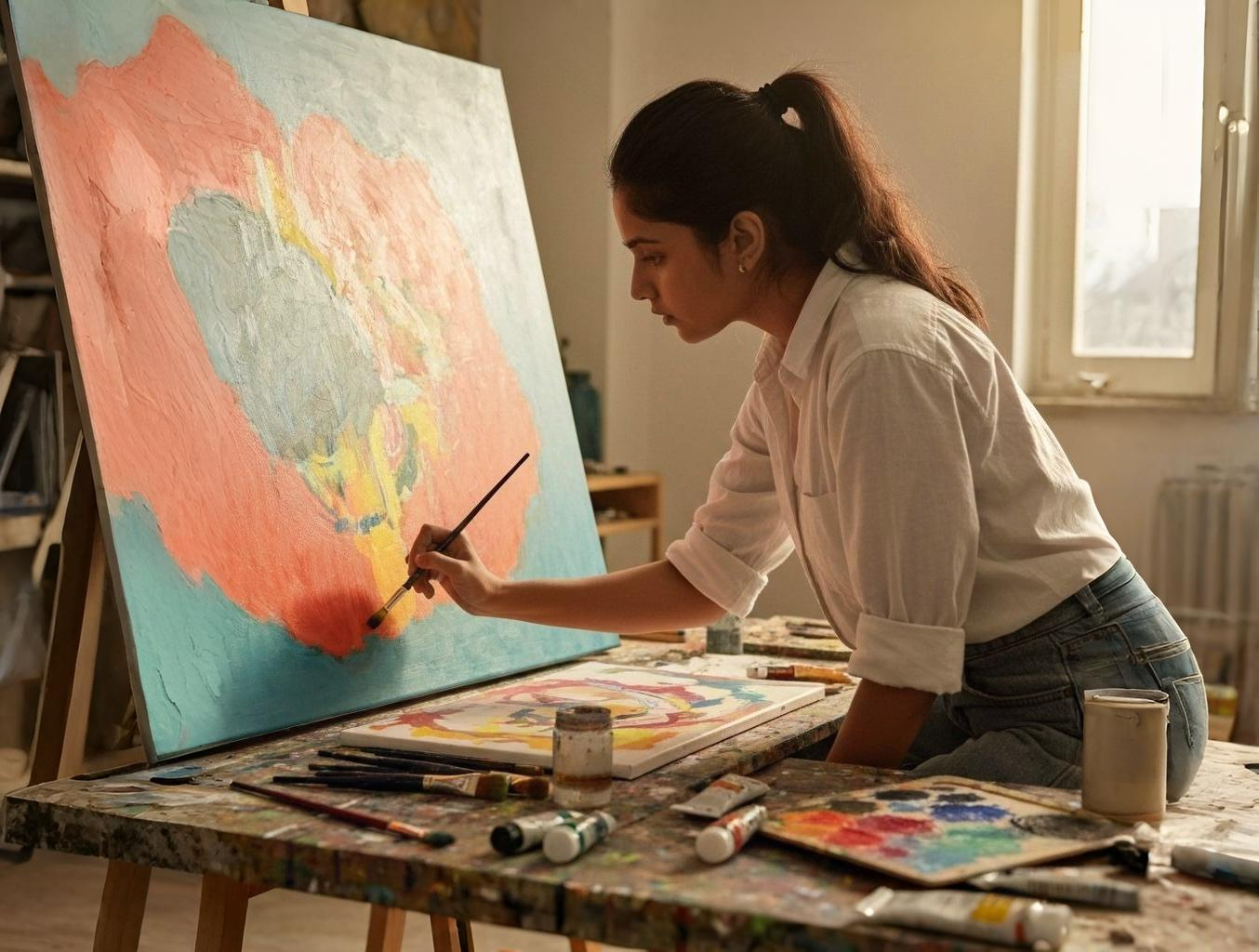 Artist creating a vibrant painting